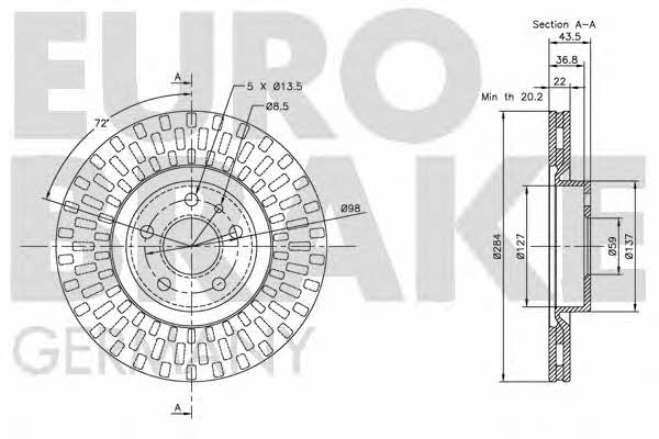 Eurobrake 5815209925 Front brake disc ventilated 5815209925