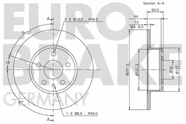 Eurobrake 5815209926 Rear brake disc, non-ventilated 5815209926
