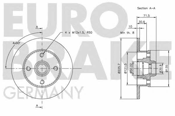 Eurobrake 5815209935 Rear brake disc, non-ventilated 5815209935