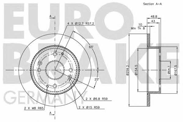 Eurobrake 5815209939 Rear brake disc, non-ventilated 5815209939