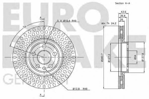 Eurobrake 5815209942 Front brake disc ventilated 5815209942