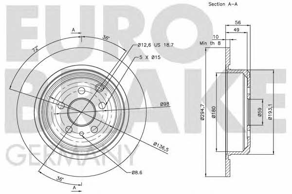 Eurobrake 5815209943 Rear brake disc, non-ventilated 5815209943