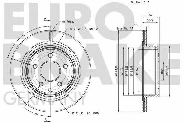 Eurobrake 5815202261 Rear ventilated brake disc 5815202261