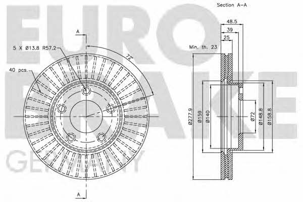 Eurobrake 5815203251 Front brake disc ventilated 5815203251