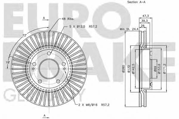 Eurobrake 5815203423 Front brake disc ventilated 5815203423
