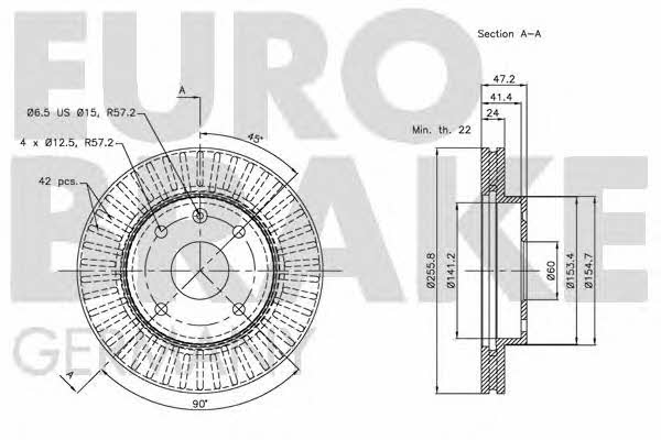 Eurobrake 5815205010 Front brake disc ventilated 5815205010