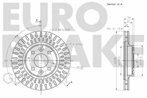 Eurobrake 5815203996 Front brake disc ventilated 5815203996
