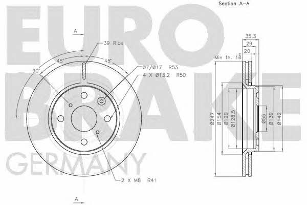 Eurobrake 58152045102 Front brake disc ventilated 58152045102