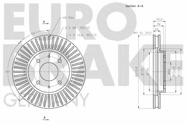 Eurobrake 5815203052 Front brake disc ventilated 5815203052