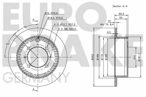 Eurobrake 5815203024 Rear brake disc, non-ventilated 5815203024