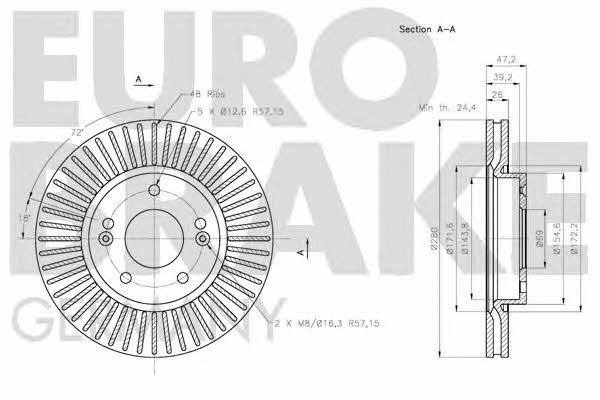 Eurobrake 5815203526 Front brake disc ventilated 5815203526
