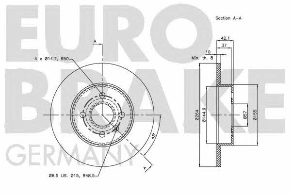 Eurobrake 5815203655 Rear brake disc, non-ventilated 5815203655