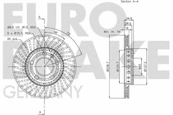 Eurobrake 58152047101 Front brake disc ventilated 58152047101