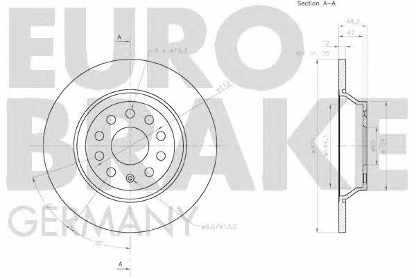 Eurobrake 58152047160 Rear brake disc, non-ventilated 58152047160