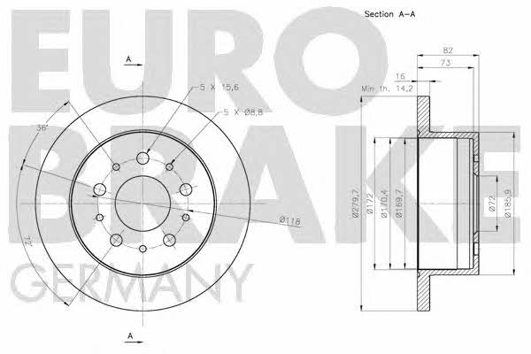 Eurobrake 5815201944 Rear brake disc, non-ventilated 5815201944
