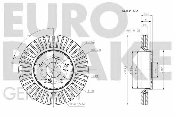 Eurobrake 5815202653 Front brake disc ventilated 5815202653