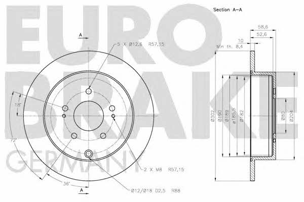 Eurobrake 5815203053 Rear brake disc, non-ventilated 5815203053