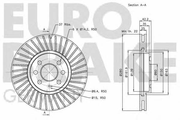 Eurobrake 5815203652 Front brake disc ventilated 5815203652