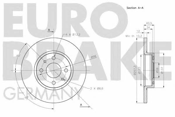 Eurobrake 5815202365 Unventilated front brake disc 5815202365