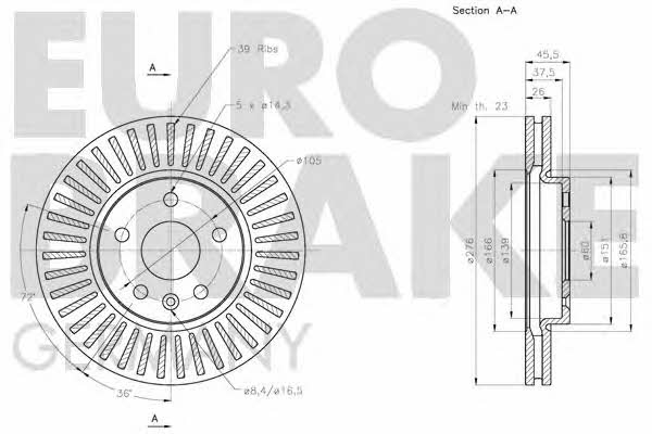 Eurobrake 5815205013 Front brake disc ventilated 5815205013