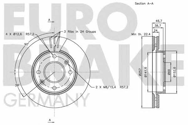 Eurobrake 5815203410 Front brake disc ventilated 5815203410