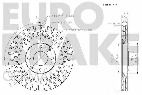 Eurobrake 5815203737 Front brake disc ventilated 5815203737
