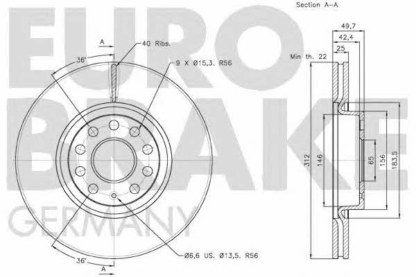 Eurobrake 58152047115 Front brake disc ventilated 58152047115