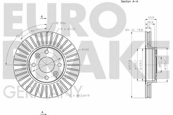 Eurobrake 5815203992 Front brake disc ventilated 5815203992