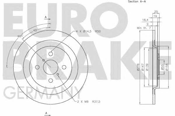 Eurobrake 58152045111 Rear brake disc, non-ventilated 58152045111