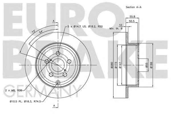 Eurobrake 5815204589 Rear brake disc, non-ventilated 5815204589