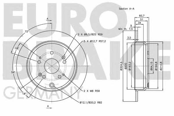 Eurobrake 5815202642 Rear brake disc, non-ventilated 5815202642