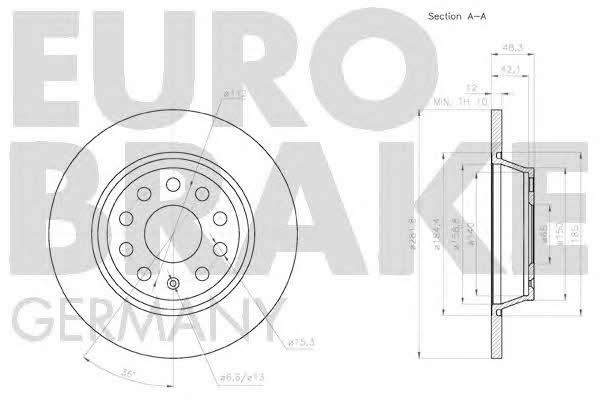 Eurobrake 58152047133 Rear brake disc, non-ventilated 58152047133