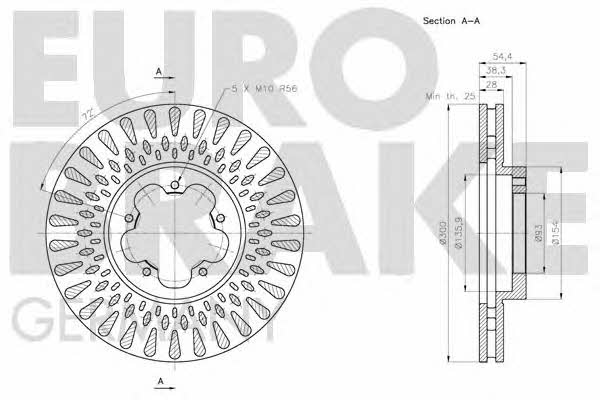 Eurobrake 5815202576 Front brake disc ventilated 5815202576