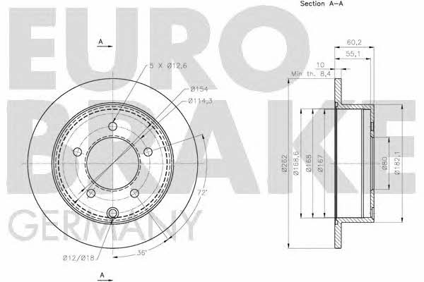 Eurobrake 5815203058 Rear brake disc, non-ventilated 5815203058