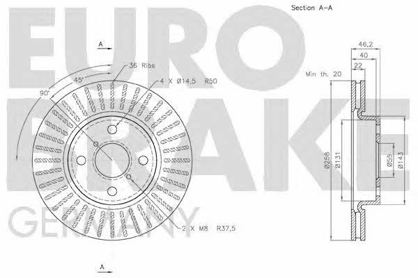 Eurobrake 58152045115 Front brake disc ventilated 58152045115