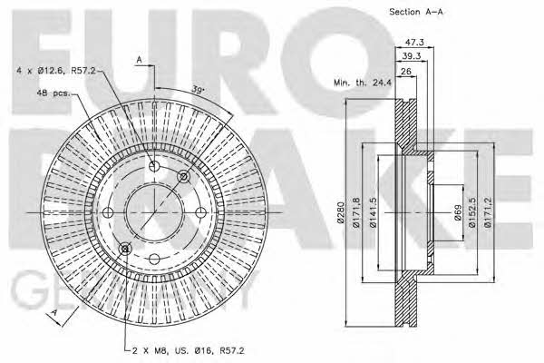 Eurobrake 5815203420 Front brake disc ventilated 5815203420