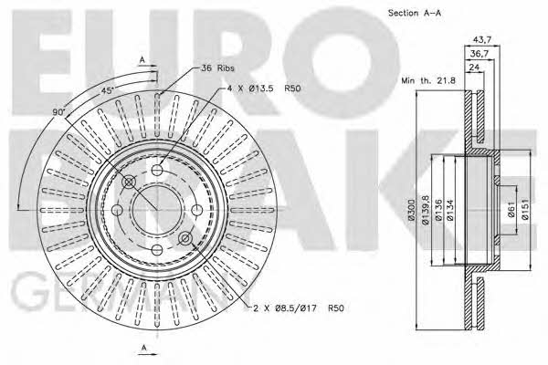 Eurobrake 5815203947 Rear ventilated brake disc 5815203947