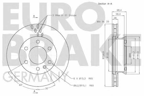 Eurobrake 58152047123 Front brake disc ventilated 58152047123