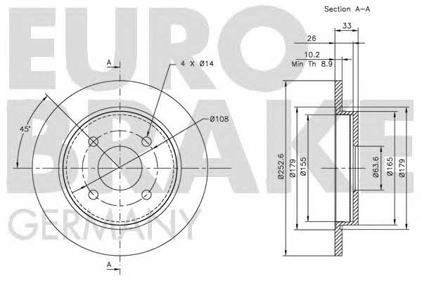 Eurobrake 5815202536 Rear brake disc, non-ventilated 5815202536