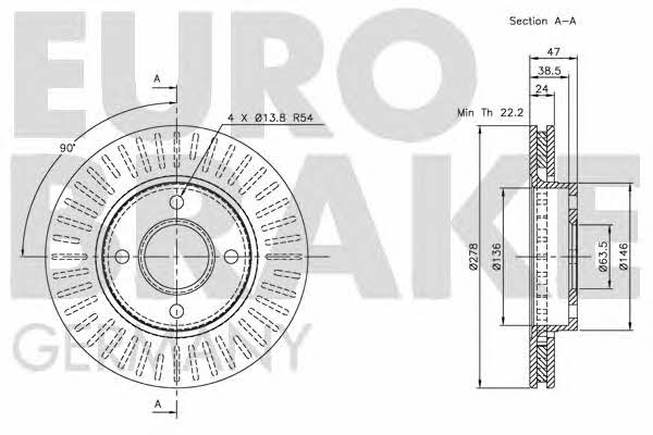 Eurobrake 5815202542 Front brake disc ventilated 5815202542