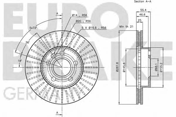 Eurobrake 5815202545 Front brake disc ventilated 5815202545