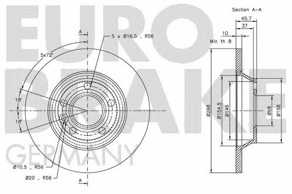 Eurobrake 5815202546 Rear brake disc, non-ventilated 5815202546