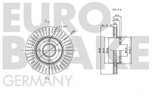 Eurobrake 5815202549 Front brake disc ventilated 5815202549