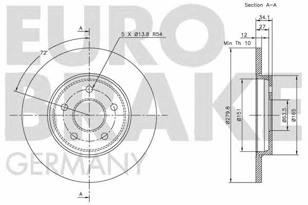 Eurobrake 5815202551 Rear brake disc, non-ventilated 5815202551