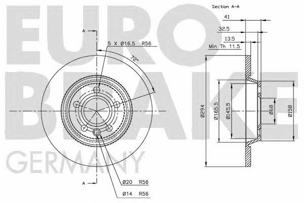 Eurobrake 5815202552 Rear brake disc, non-ventilated 5815202552