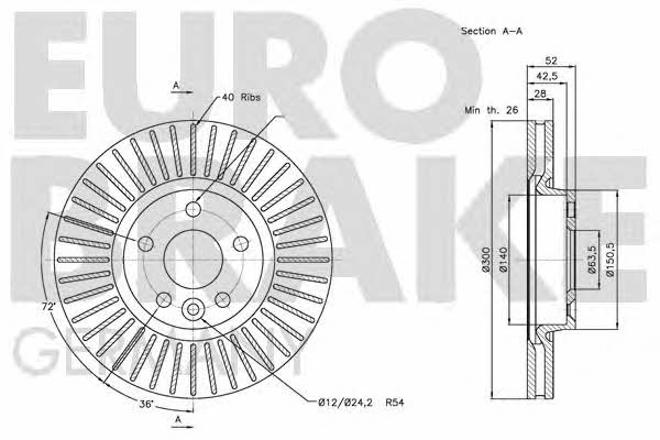 Eurobrake 5815202573 Front brake disc ventilated 5815202573