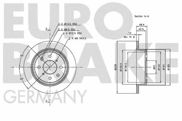 Eurobrake 5815202613 Rear brake disc, non-ventilated 5815202613