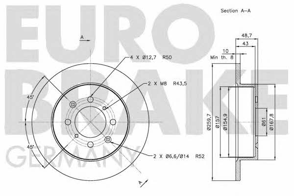 Eurobrake 5815202633 Rear brake disc, non-ventilated 5815202633