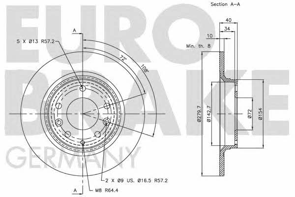 Eurobrake 5815203246 Rear brake disc, non-ventilated 5815203246