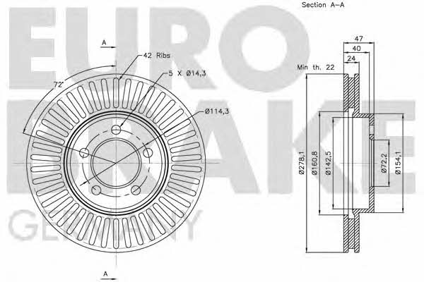 Eurobrake 5815203263 Front brake disc ventilated 5815203263